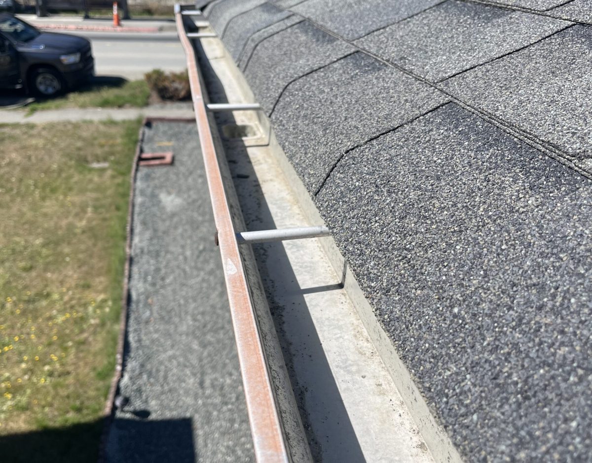 Spotless gutter after professional cleaning, free of debris and leaves.